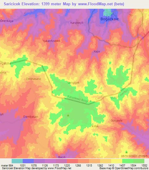 Saricicek,Turkey Elevation Map