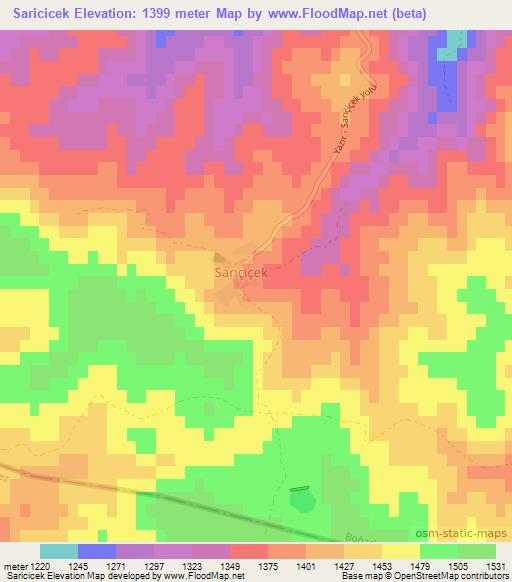 Saricicek,Turkey Elevation Map