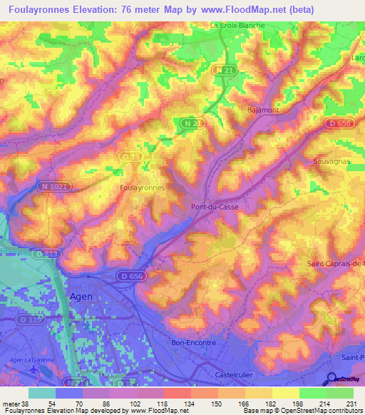 Foulayronnes,France Elevation Map