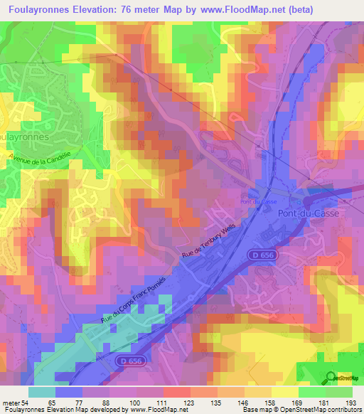 Foulayronnes,France Elevation Map