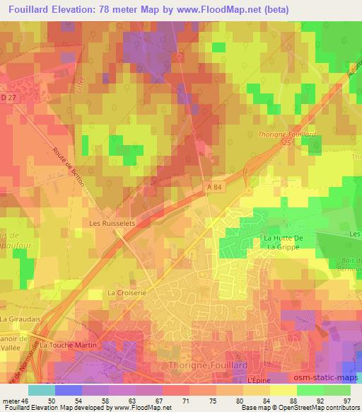 Fouillard,France Elevation Map