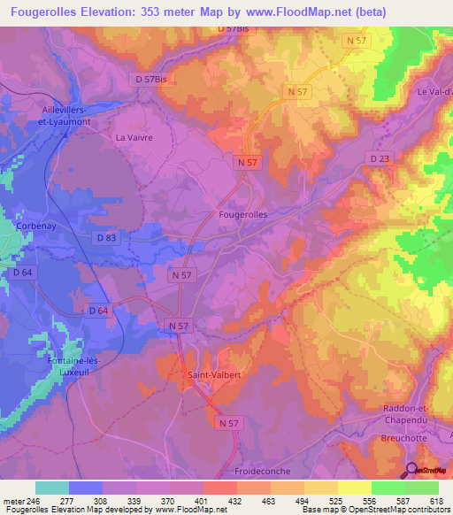 Fougerolles,France Elevation Map