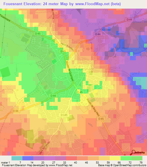 Fouesnant,France Elevation Map