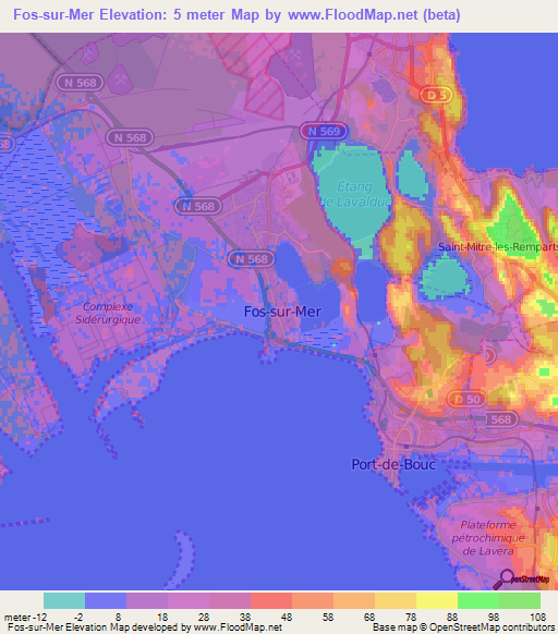 Fos-sur-Mer,France Elevation Map