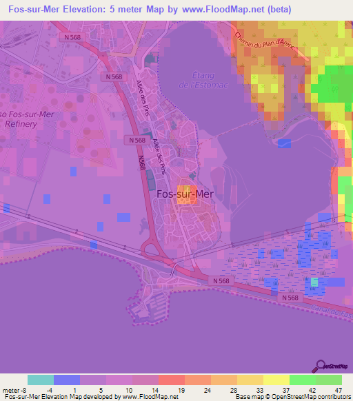 Fos-sur-Mer,France Elevation Map