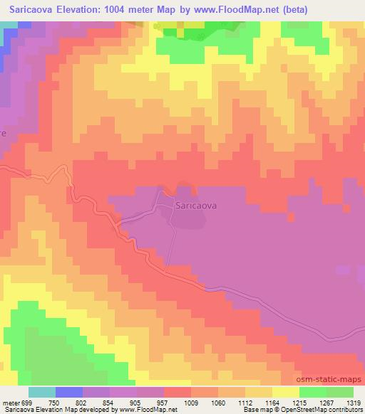 Saricaova,Turkey Elevation Map