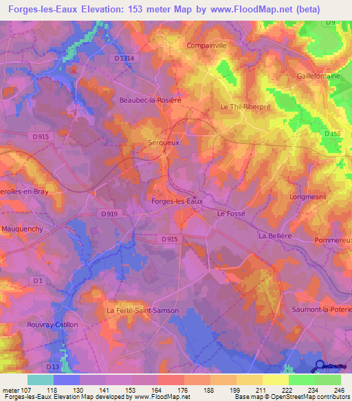 Forges-les-Eaux,France Elevation Map