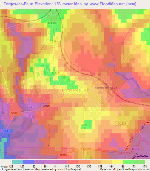 Forges-les-Eaux,France Elevation Map