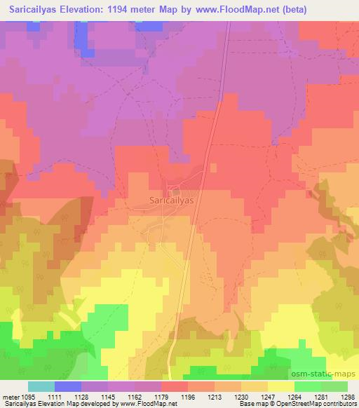 Saricailyas,Turkey Elevation Map