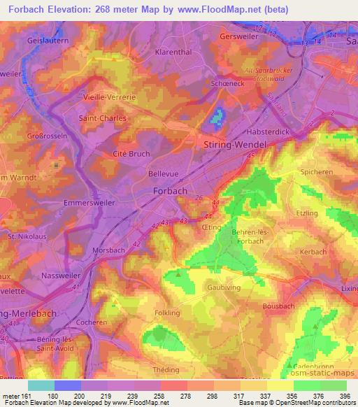 Forbach,France Elevation Map