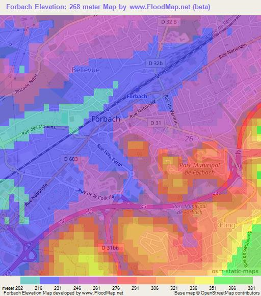 Forbach,France Elevation Map