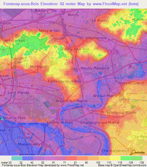 Fontenay-sous-Bois,France Elevation Map