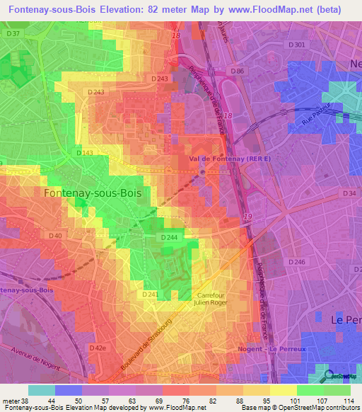 Fontenay-sous-Bois,France Elevation Map