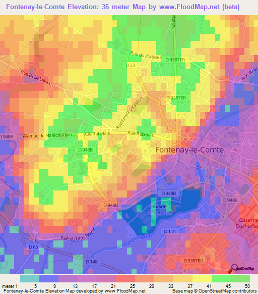 Fontenay-le-Comte,France Elevation Map