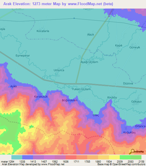 Arak,Turkey Elevation Map