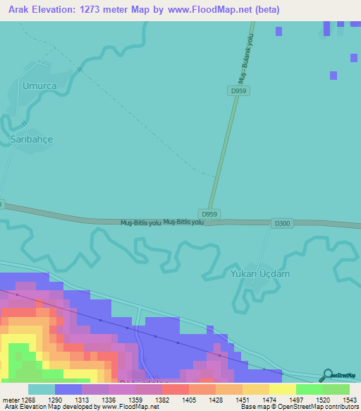 Arak,Turkey Elevation Map