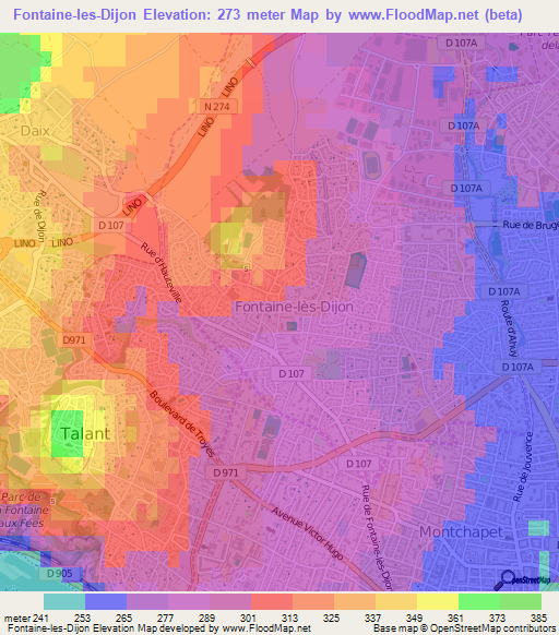 Fontaine-les-Dijon,France Elevation Map