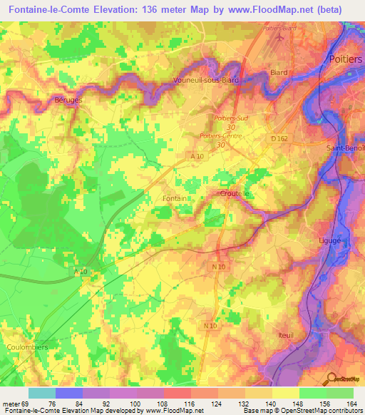 Fontaine-le-Comte,France Elevation Map