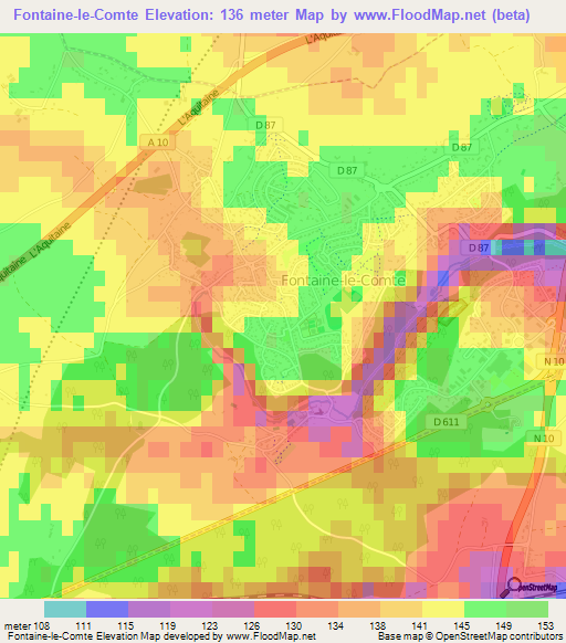 Fontaine-le-Comte,France Elevation Map