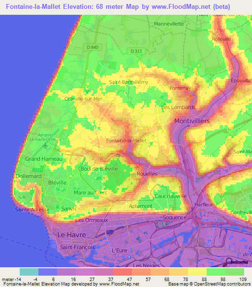 Fontaine-la-Mallet,France Elevation Map