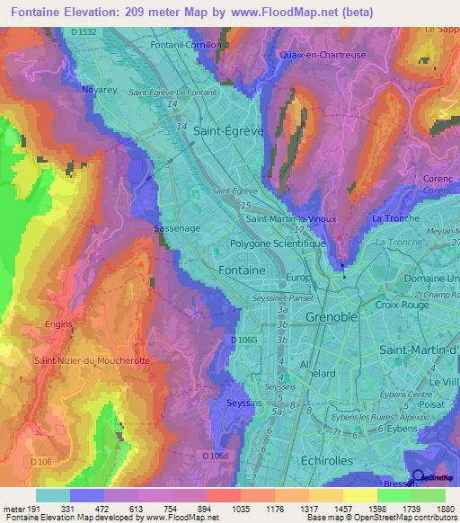 Fontaine,France Elevation Map