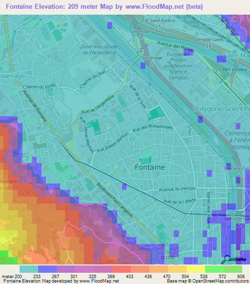 Fontaine,France Elevation Map