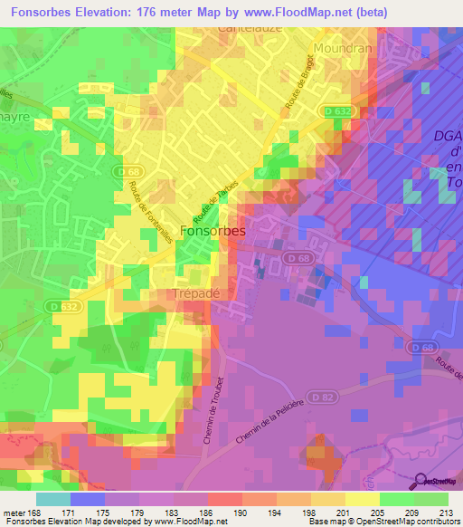 Fonsorbes,France Elevation Map