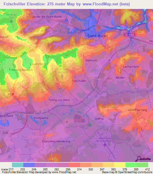 Folschviller,France Elevation Map