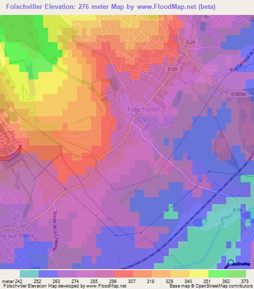 Folschviller,France Elevation Map