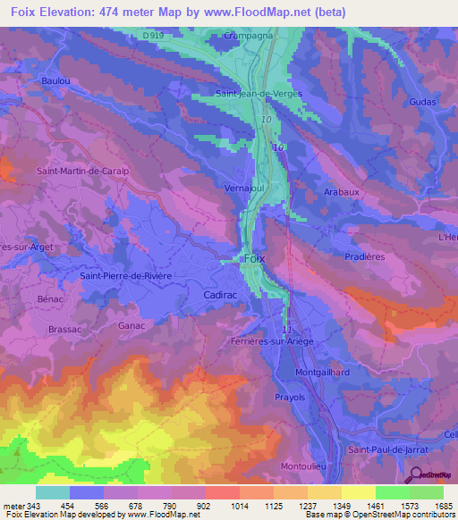 Foix,France Elevation Map