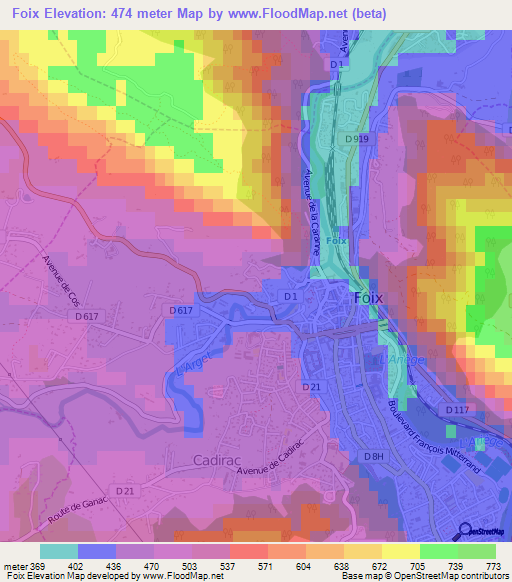 Foix,France Elevation Map