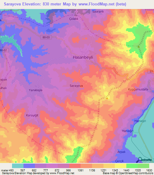 Sarayova,Turkey Elevation Map