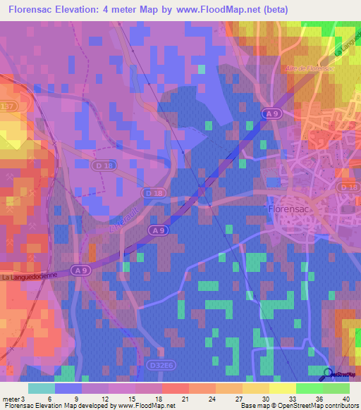 Florensac,France Elevation Map