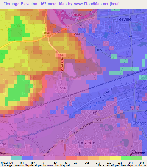 Florange,France Elevation Map