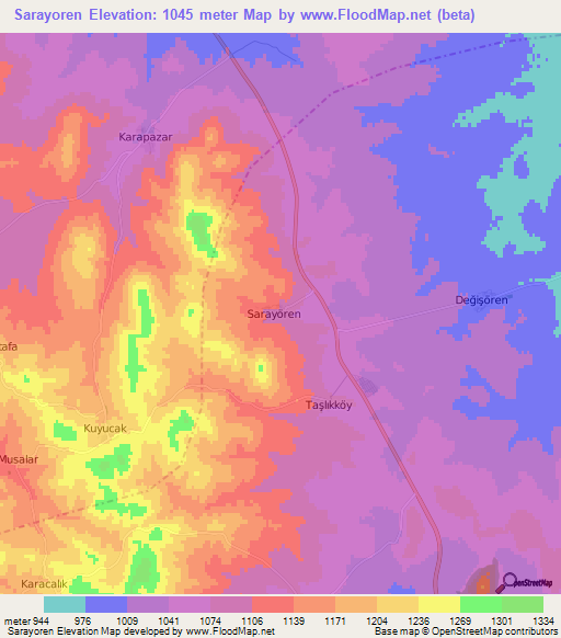 Sarayoren,Turkey Elevation Map