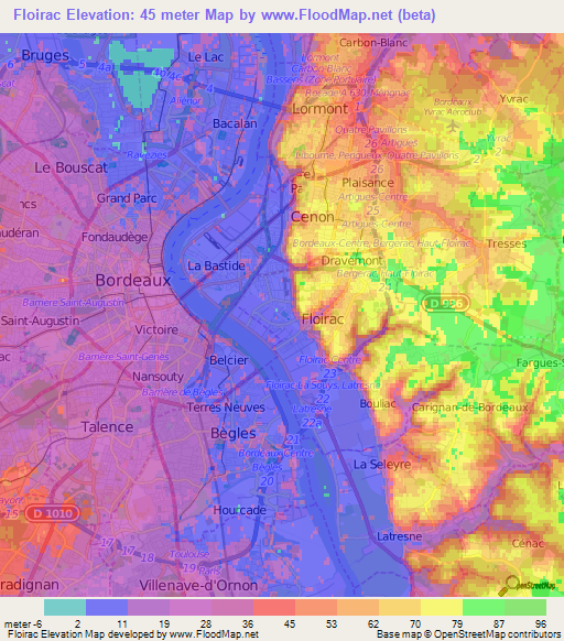 Floirac,France Elevation Map