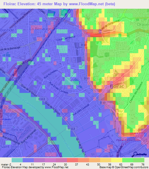 Floirac,France Elevation Map