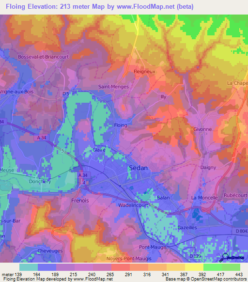 Floing,France Elevation Map