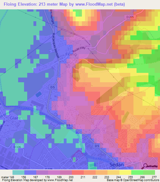 Floing,France Elevation Map