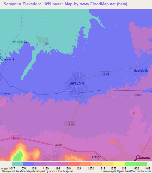 Sarayonu,Turkey Elevation Map