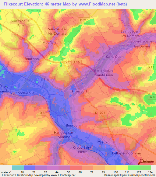 Flixecourt,France Elevation Map