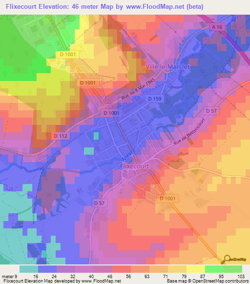 Flixecourt,France Elevation Map