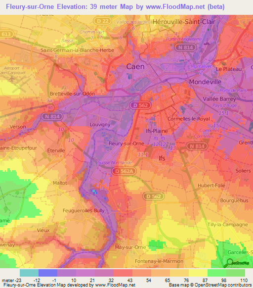 Fleury-sur-Orne,France Elevation Map