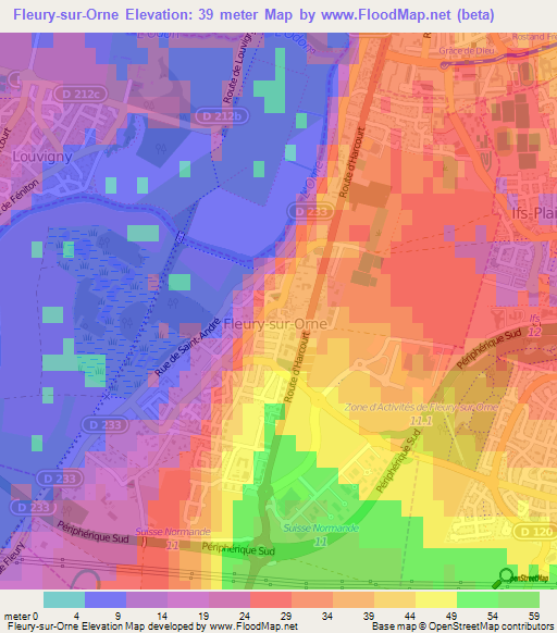 Fleury-sur-Orne,France Elevation Map