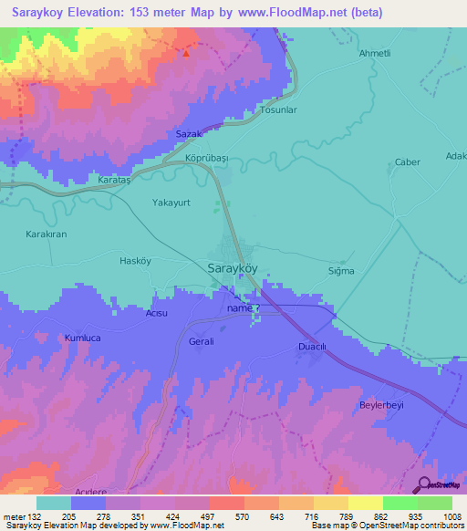 Saraykoy,Turkey Elevation Map