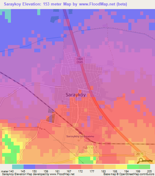 Saraykoy,Turkey Elevation Map