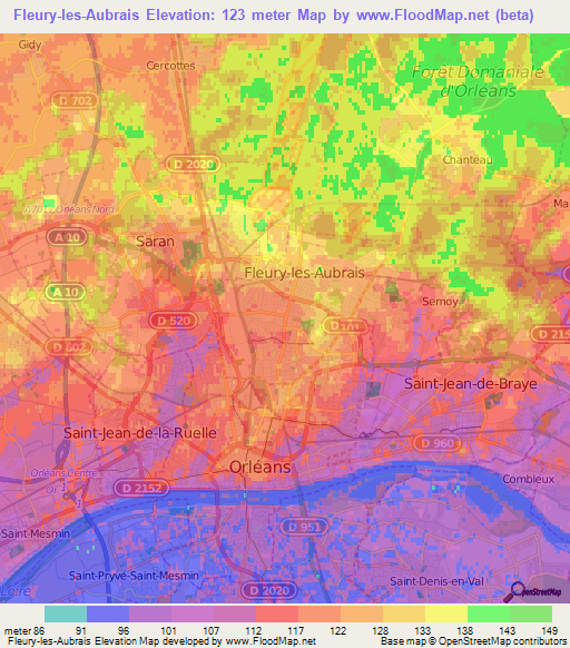 Fleury-les-Aubrais,France Elevation Map