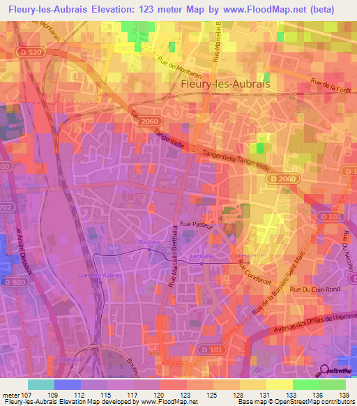 Fleury-les-Aubrais,France Elevation Map