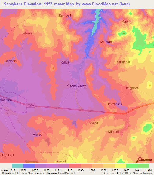 Saraykent,Turkey Elevation Map