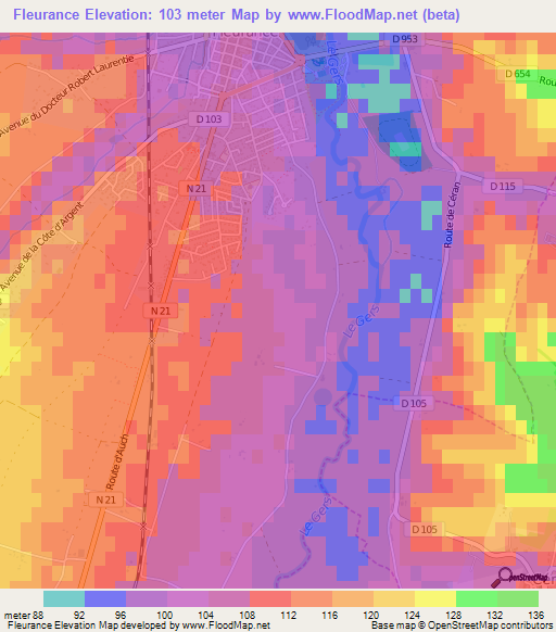 Fleurance,France Elevation Map